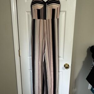 Xhilaration Black and Cream Striped Jumpsuit